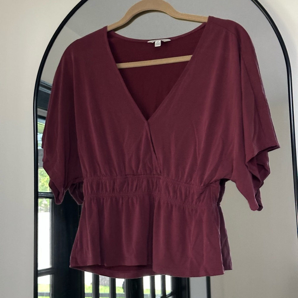 Lucky Brand Red Smocked Blouse Relaxed Fit